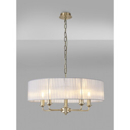 Banyan 5 Light Multi Arm Pendant With 60cm x 15cm Organza Shade Antique Brass/Grey - thumbnail 2