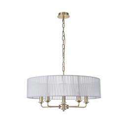 Banyan 5 Light Multi Arm Pendant With 60cm x 15cm Organza Shade Antique Brass/Grey - thumbnail 5