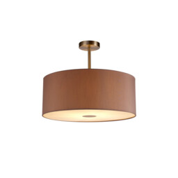 Baymont Satin Nickel E27 Semi Flush With 50cm x 20cm Dual Faux Silk Shade, Taupe/Halo Gold
