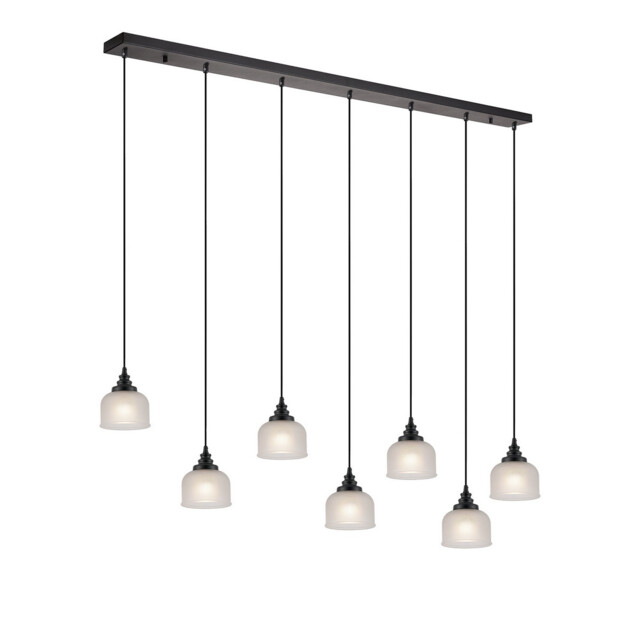 DeRuyter 7 Light Linear Pendant, E27, Satin Black/Prismatic Dome Glass, Frosted - image 1