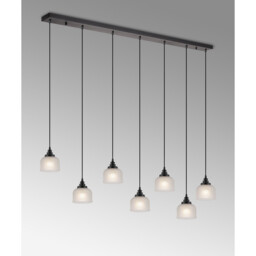 DeRuyter 7 Light Linear Pendant, E27, Satin Black/Prismatic Dome Glass, Frosted - thumbnail 3