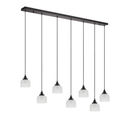 DeRuyter 7 Light Linear Pendant, E27, Satin Black/Prismatic Dome Glass, Frosted - thumbnail 5
