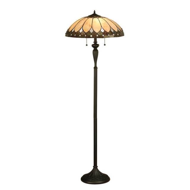 Brooklyn 2 Light Floor Lamp Dark Bronze, Tiffany Glass, E27 - image 1