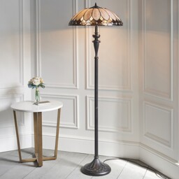 Brooklyn 2 Light Floor Lamp Dark Bronze, Tiffany Glass, E27 - thumbnail 2