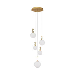 Hook Integrated LED Pendant Ceiling Light Satin Gold Metal, Opal White Glass LED 37W 3147Lm 3000K - thumbnail 1