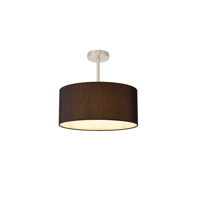 Baymont Satin Nickel E27 Semi Flush With 40cm x 18cm Faux Silk Shade, Black/White Laminate - image 1