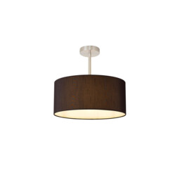Baymont Satin Nickel E27 Semi Flush With 40cm x 18cm Faux Silk Shade, Black/White Laminate