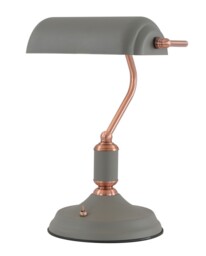 Tioga Banker Table Lamp 1 Light With Toggle Switch, Sand Grey, Copper