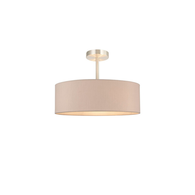 Baymont Satin Nickel 5 Light E27 Semi Flush Fixture, With 45cm x 15cm Dual Faux Silk Shade, Nude Beige/Moonlight - image 1