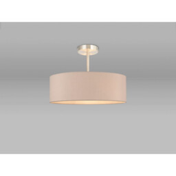Baymont Satin Nickel 5 Light E27 Semi Flush Fixture, With 45cm x 15cm Dual Faux Silk Shade, Nude Beige/Moonlight - thumbnail 2