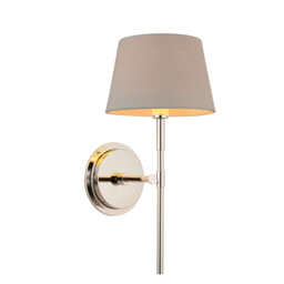 Rennes & Cici Wall Lamp with Shade Bright Nickel Plate & Grey Linen Mix Fabric