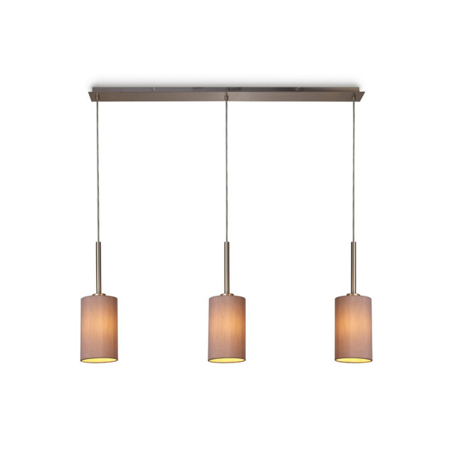 Baymont Satin Nickel 3 Light E27 Linear Pendant, With 12cm Dual Faux Silk Shade, Taupe/Halo Gold - image 1