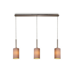 Baymont Satin Nickel 3 Light E27 Linear Pendant, With 12cm Dual Faux Silk Shade, Taupe/Halo Gold