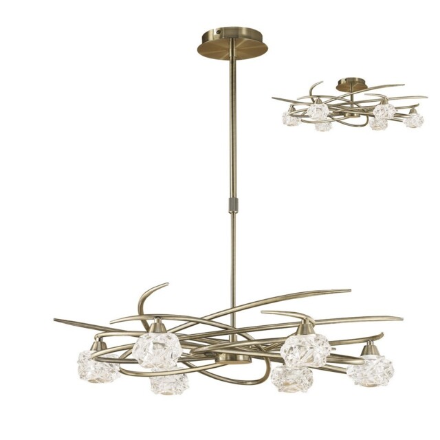 Maremagnum Telescopic Semi Flush Convertible 6 Light G9, Antique Brass - image 1