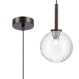 Tivoli 12cm Adjustable Pendant, 1 Light G9, IP44, Bronze/Clear Swirl Round Glass