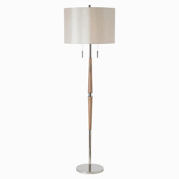 Altesse Floor Lamp Natural Wood, Oatmeal Silk Effect, E27