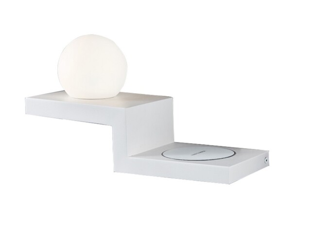 Zanzibar Wall Lamp Switched Globe With Mobile Phone Induction Charger, 6W LED, 3000K, 470lm, Sand White - image 1