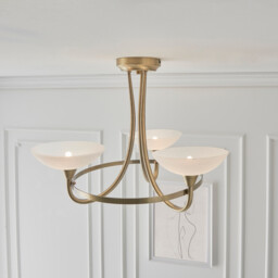 Cagney 3 Light Semi Flush Multi Arm Ceiling Light Antique Brass, White Glass, G9 - thumbnail 5