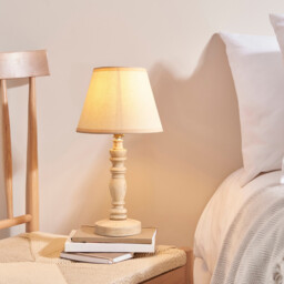 Bibury Natural Ash Table Lamp with Vintage White Fabric Ivy Shade 20cm B22 - thumbnail 2