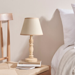 Bibury Natural Ash Table Lamp with Vintage White Fabric Ivy Shade 20cm B22 - thumbnail 3