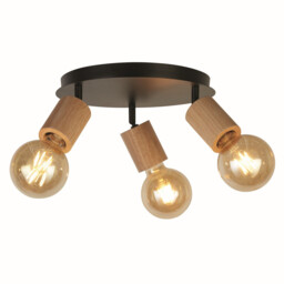 Spinny 3 Light Round Spotlight- Wood & Black Metal - thumbnail 1