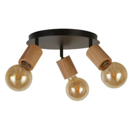 Spinny 3 Light Round Spotlight- Wood & Black Metal - thumbnail 3