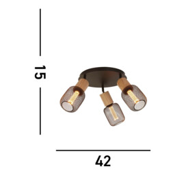 Spinny 3 Light Round Spotlight- Wood & Black Metal - thumbnail 5