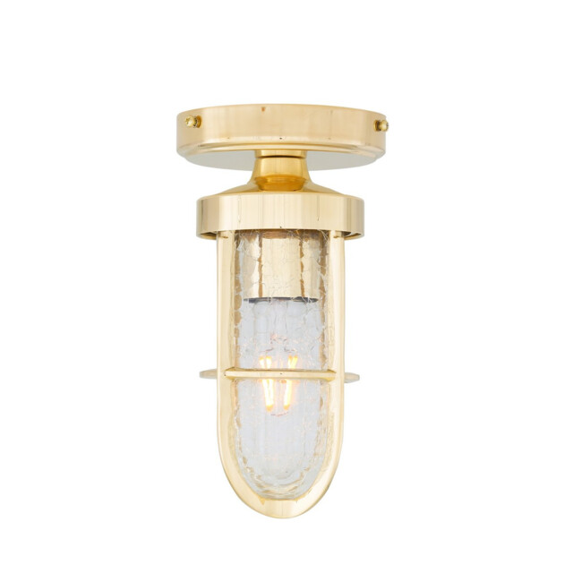 Oregon-A Outdoor Cage Well Glass Light, Natural Brass, Crackled Glass, IP65