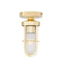 Oregon-A Outdoor Cage Well Glass Light, Natural Brass, Crackled Glass, IP65