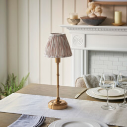 Burley Rechargeable Brushed Aged Brass Plate Table Lamp with Neutral Print Fabric Ikat Shade 16cm Integrated LED - thumbnail 3