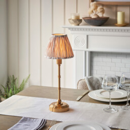 Burley Rechargeable Brushed Aged Brass Plate Table Lamp with Neutral Print Fabric Ikat Shade 16cm Integrated LED - thumbnail 2