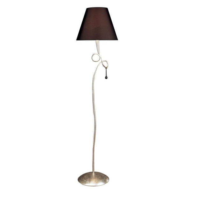 Paola Floor Lamp 1 Light E27, Silver Painted With Black Shade & Black Glass Droplets - image 1