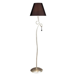Paola Floor Lamp 1 Light E27, Silver Painted With Black Shade & Black Glass Droplets