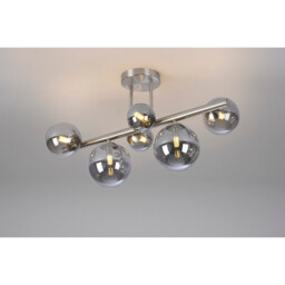 Marshall Semi Flush Ceiling Lamp, 6 Light G9, Satin Nickel, Smoke Plated Glass - thumbnail 3