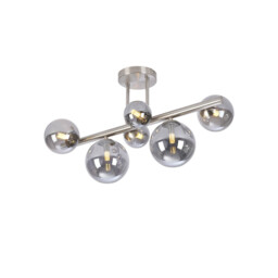 Marshall Semi Flush Ceiling Lamp, 6 Light G9, Satin Nickel, Smoke Plated Glass - thumbnail 1
