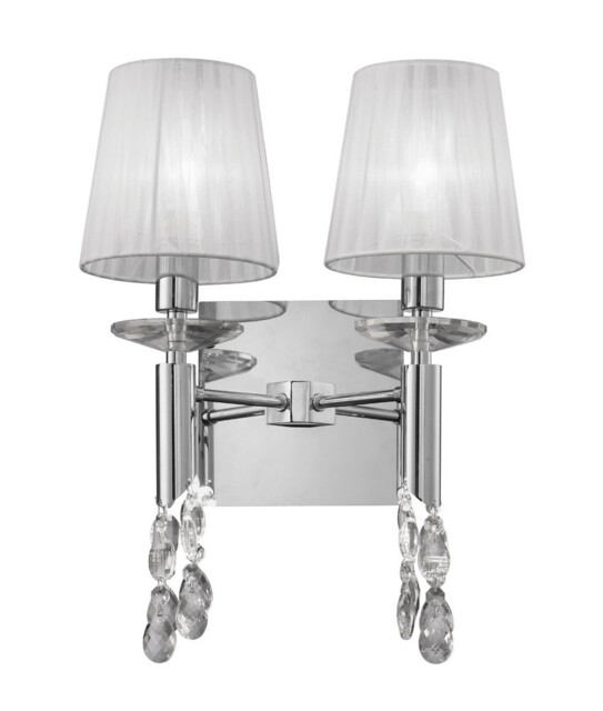Tiffany Wall Lamp Switched 2+2 Light E14+G9, Polished Chrome with White Shades & Clear Crystal - image 1