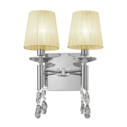 Tiffany Wall Lamp Switched 2+2 Light E14+G9, Polished Chrome with White Shades & Clear Crystal - thumbnail 3