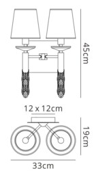 Tiffany Wall Lamp Switched 2+2 Light E14+G9, Polished Chrome with White Shades & Clear Crystal - thumbnail 2