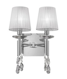 Tiffany Wall Lamp Switched 2+2 Light E14+G9, Polished Chrome with White Shades & Clear Crystal
