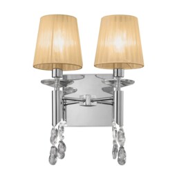 Tiffany Wall Lamp Switched 2+2 Light E14+G9, Polished Chrome with White Shades & Clear Crystal - thumbnail 5
