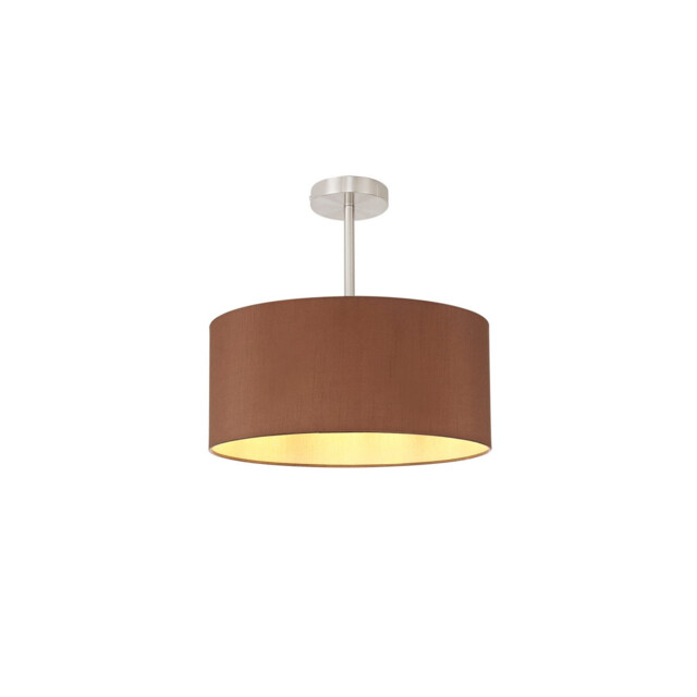 Baymont Satin Nickel E27 Semi Flush With 40cm x 18cm Dual Faux Silk Shade, Raw Cocoa/Grecian Bronze - image 1