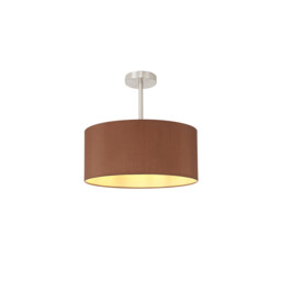 Baymont Satin Nickel E27 Semi Flush With 40cm x 18cm Dual Faux Silk Shade, Raw Cocoa/Grecian Bronze