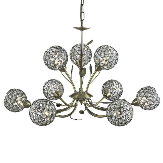 Bellis 9 Light Multi Arm Ceiling Pendant Flower DesignAntique Brass, Glass Nine, G9 - image 1