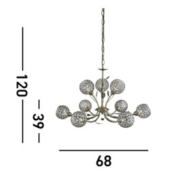 Bellis 9 Light Multi Arm Ceiling Pendant Flower DesignAntique Brass, Glass Nine, G9 - thumbnail 3