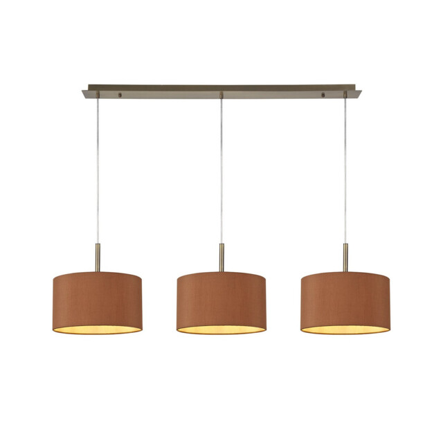Baymont Antique Brass 3 Light E27 Linear Pendant With 30cm x 17cm Dual Faux Silk Shade, Raw Cocoa/Grecian Bronze - image 1