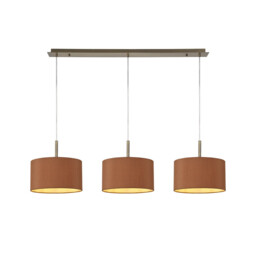 Baymont Antique Brass 3 Light E27 Linear Pendant With 30cm x 17cm Dual Faux Silk Shade, Raw Cocoa/Grecian Bronze