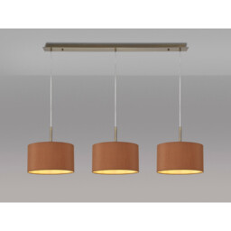 Baymont Antique Brass 3 Light E27 Linear Pendant With 30cm x 17cm Dual Faux Silk Shade, Raw Cocoa/Grecian Bronze - thumbnail 2
