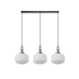 Yorktown Linear 3 Light Pendant E27, Antique Silver/Matt Black With 30cm Pumpkin Shaped Ribbed Opal Glass - thumbnail 5