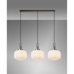 Yorktown Linear 3 Light Pendant E27, Antique Silver/Matt Black With 30cm Pumpkin Shaped Ribbed Opal Glass - thumbnail 3