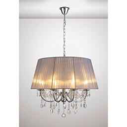 Olivia Pendant With Grey Shade 8 Light E14 Polished Chrome/Crystal - thumbnail 2